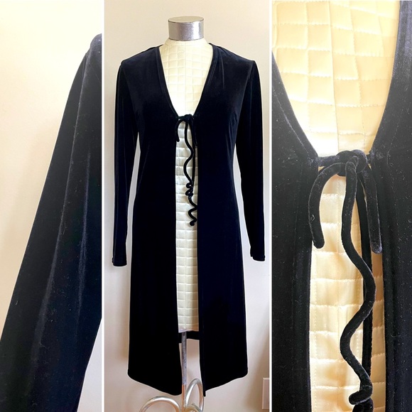 Vintage velvet velour 90s duster cardigan with tie front S - Picture 1 of 6